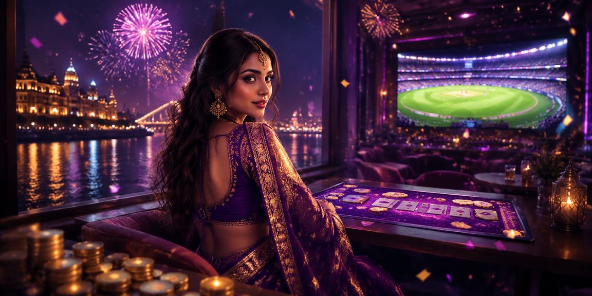 Vibrant cricket betting scene in India with neon lights