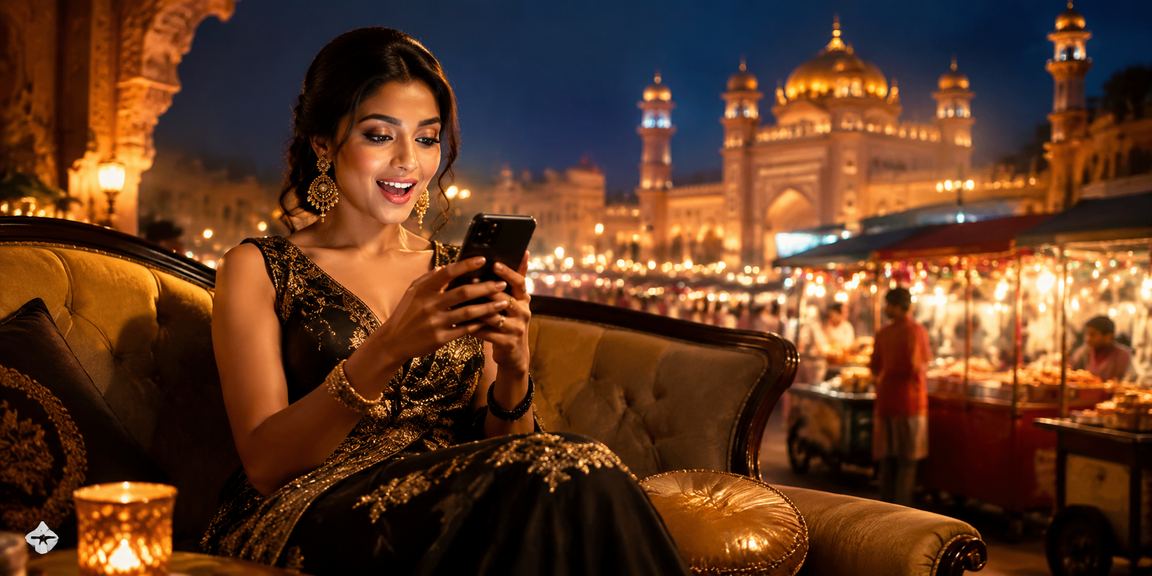 Lucknow old city street with night market and gaming
